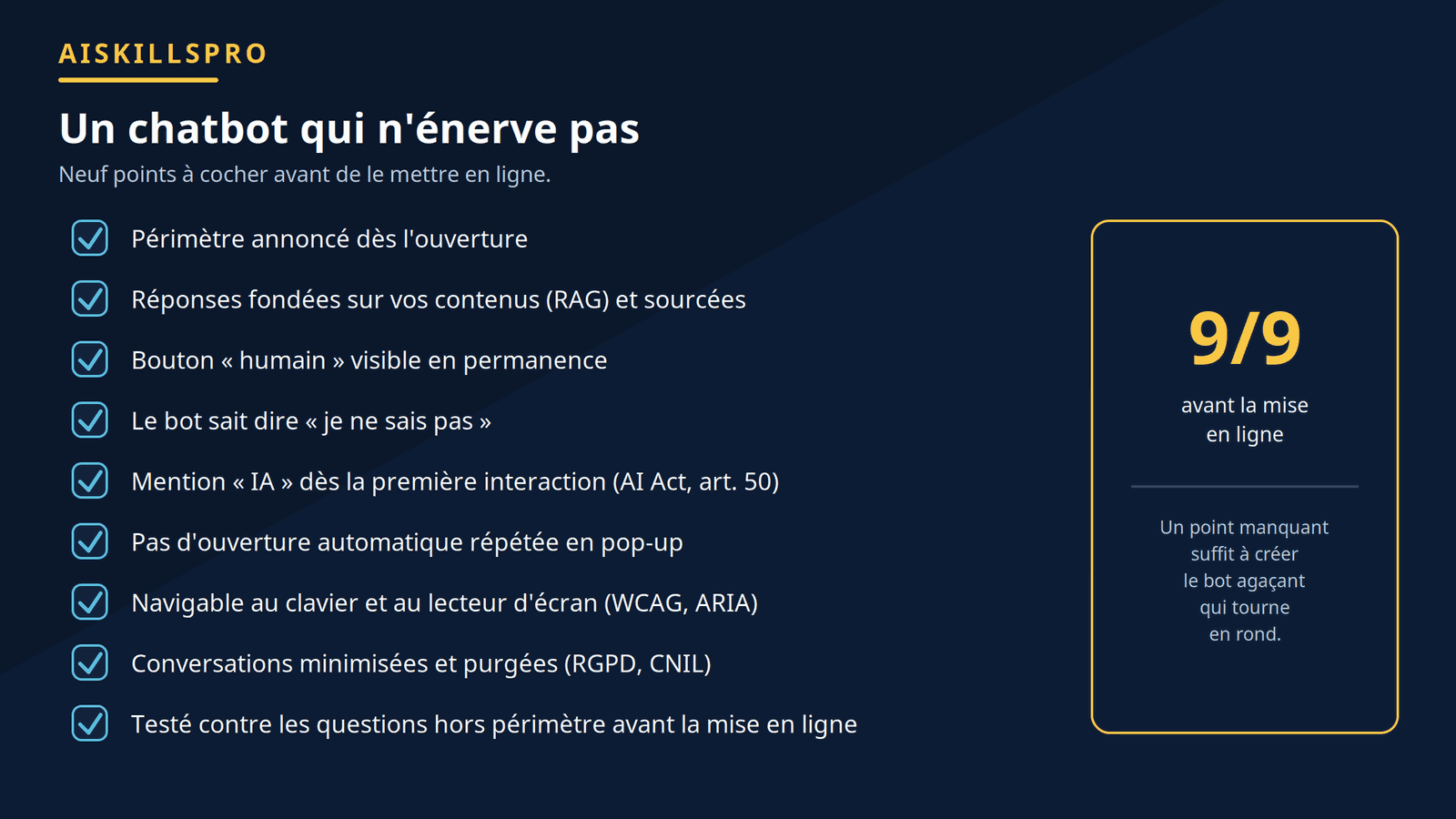 Checklist en neuf points d'un chatbot qui ne frustre pas
